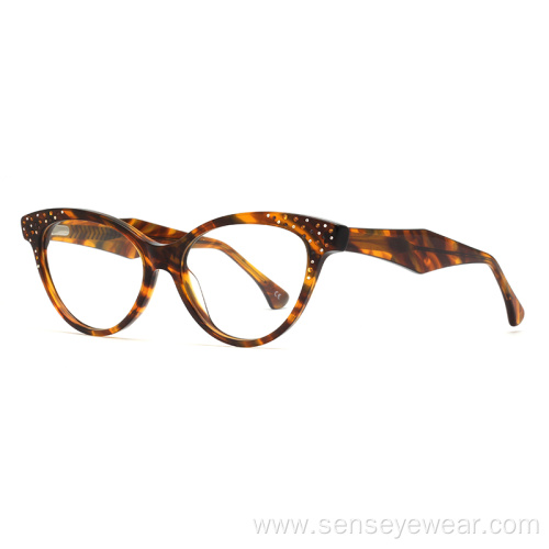 Luxury Design Women Diamond Acetate Optical Frame Glasses